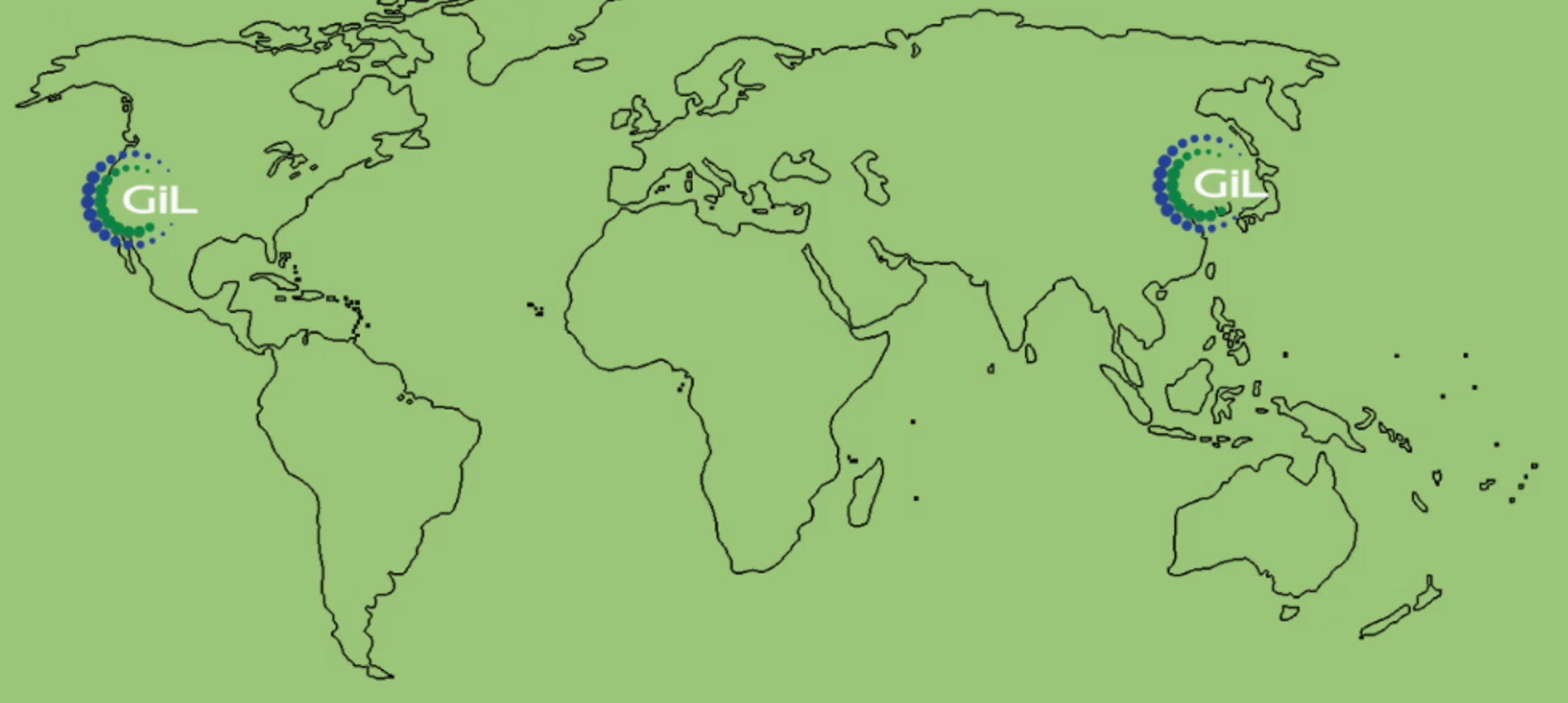 World map with GiL location marks